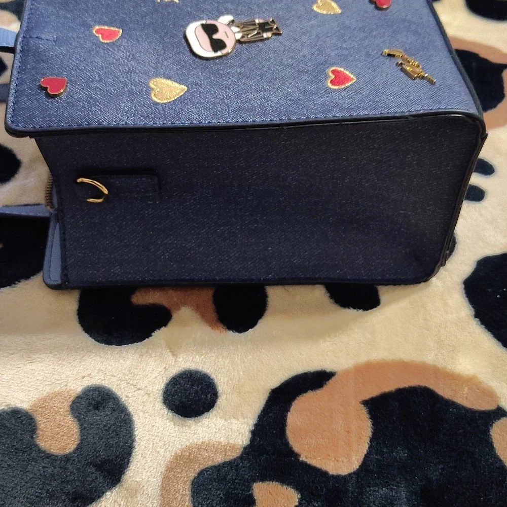 Karl Lagerfeld Navy Tote with Gold and Red Accents - Picture 9 of 9